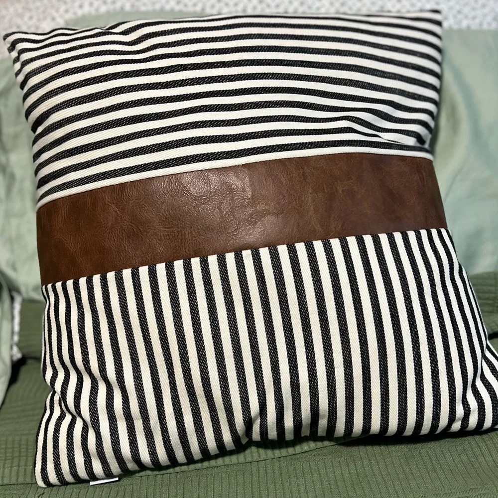 Jax & Grace Set of 2 Throw Pillows Striped Faux Brown Leather
